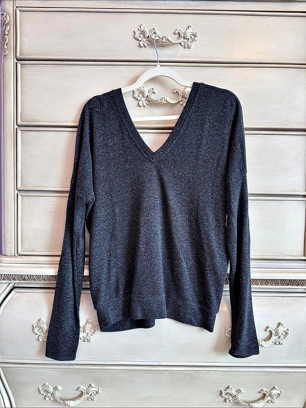 Chaser Women'Small V-Neck Long Sleeve Top in Black/grey Size Small